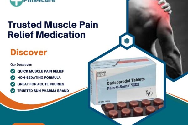 Pain O Soma 500mg Carisoprodol Tablets: Trusted muscle pain relief medication by Pills4cure for quick muscle relaxation and acute injury recovery.