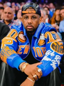 Fabolous New York Knicks 2025 Pelle Pelle Blue and Orange Leather Jacket
