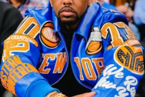 Fabolous New York Knicks 2025 Pelle Pelle Blue and Orange Leather Jacket