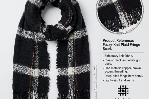 Close-up of black and white scarf with a minimalist design